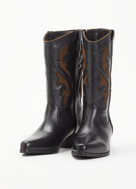 ba&sh Curtis cowboylaars van leer met details van suède - detail zwart