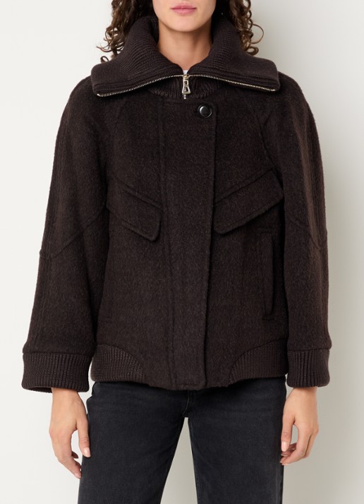 ba&sh Dania mantel in alpaca wolblend met opstaande kraag en steekzakken