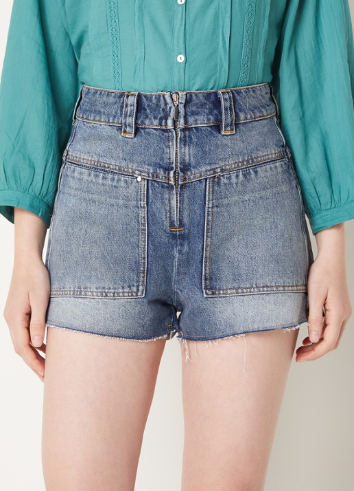 Ba&sh David high waist straight fit korte broek van denim - detail 4 indigo