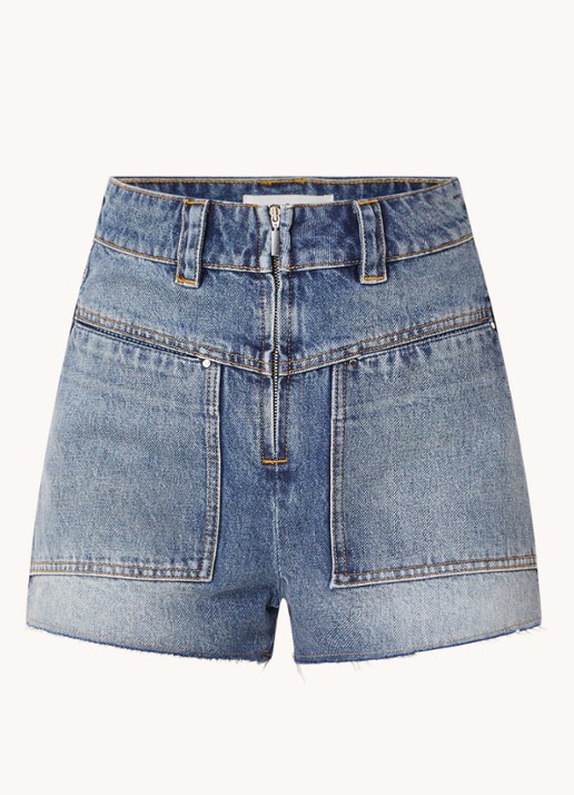 Ba&sh David high waist straight fit korte broek van denim - voorkant 2 indigo