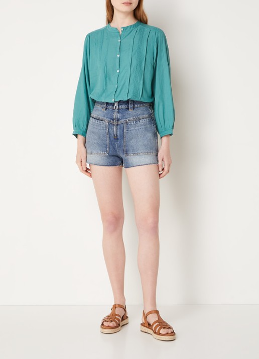 Ba&sh David high waist straight fit korte broek van denim - voorkant 3 indigo
