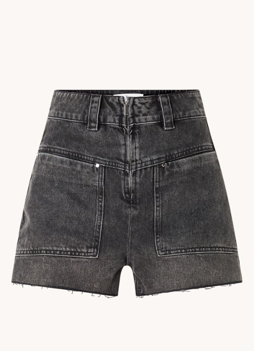 Ba&sh David high waist straight fit korte broek van denim - voorkant 3 antraciet