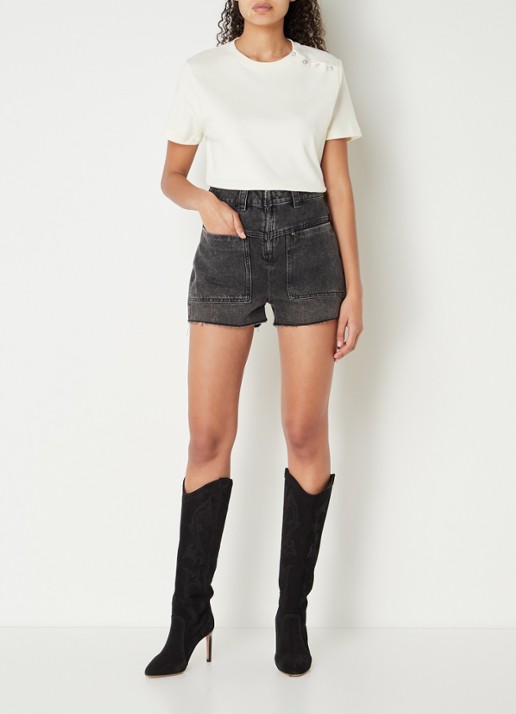 Ba&sh David high waist straight fit korte broek van denim - voorkant 4 antraciet