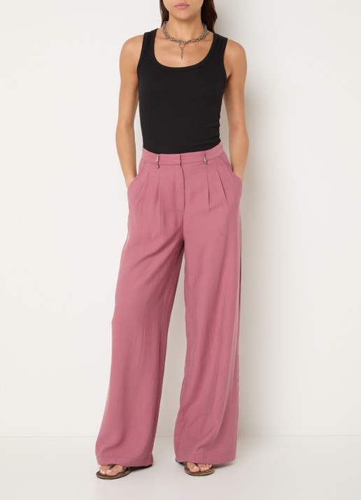 ba&sh Deana high waist wide leg pantalon met steekzakken - voorkant 3 roze