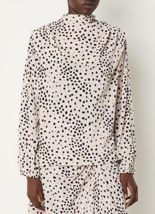 ba&sh Delphine top met stippenprint en asymmetrisch detail - detail 4 gebroken wit