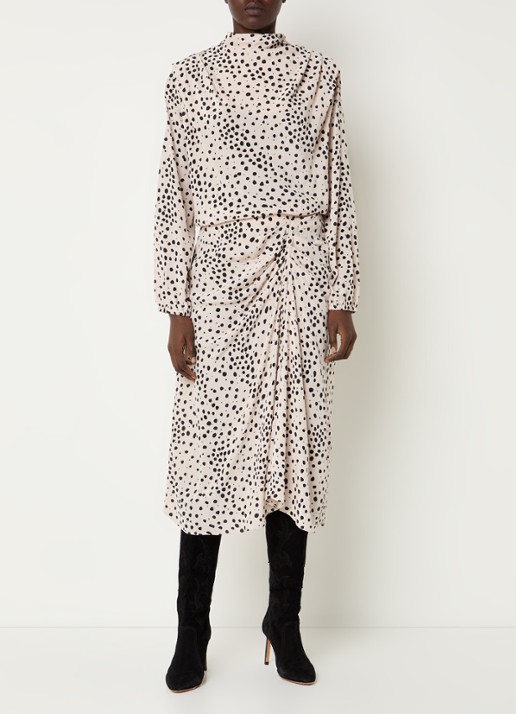 ba&sh Delphine top met stippenprint en asymmetrisch detail - voorkant 3 gebroken wit