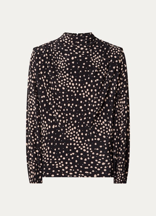 ba&sh Delphine top met stippenprint en asymmetrisch detail - voorkant zwart