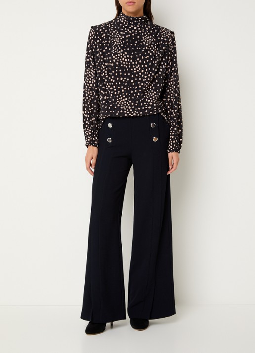 ba&sh Delphine top met stippenprint en asymmetrisch detail - voorkant 2 zwart