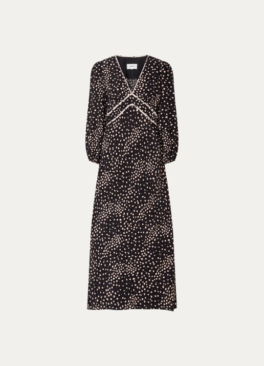 ba&sh Derby maxi tuniekjurk met stippenprint - voorkant zwart