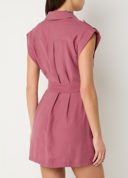 ba&sh Diala mini blousejurk met ceintuur - achterkant 3 donkerroze