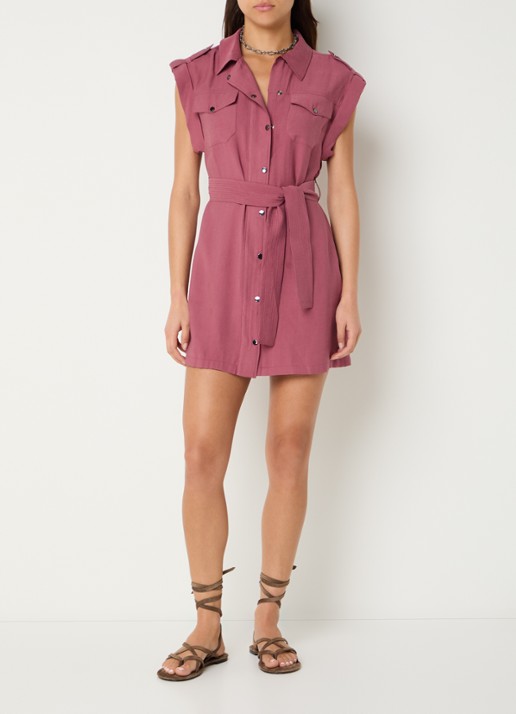 ba&sh Diala mini blousejurk met ceintuur - voorkant 2 donkerroze