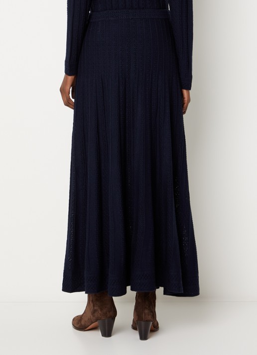 ba&sh Doha maxi rok in wolblend met opengewerkt dessin - achterkant 3 donkerblauw
