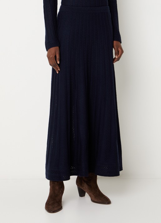 ba&sh Doha maxi rok in wolblend met opengewerkt dessin - detail 4 donkerblauw
