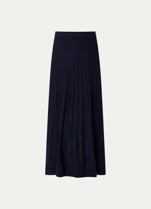 ba&sh Doha maxi rok in wolblend met opengewerkt dessin - voorkant donkerblauw