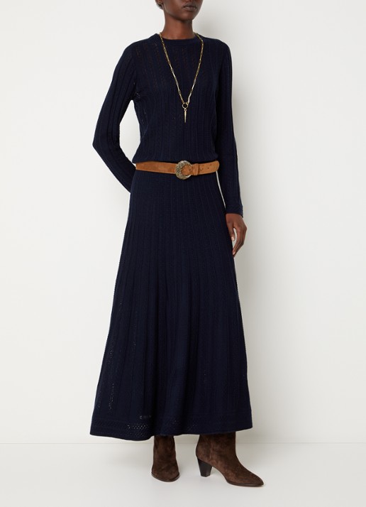 ba&sh Doha maxi rok in wolblend met opengewerkt dessin - voorkant 2 donkerblauw