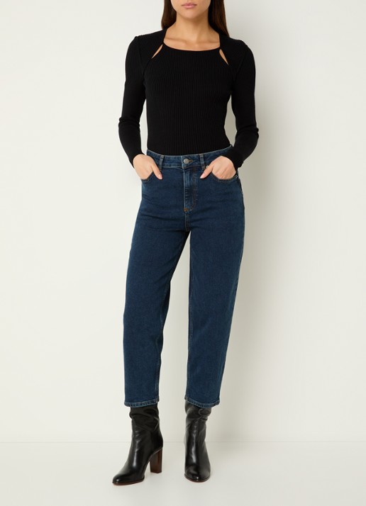 ba&sh Dona high waist cropped slim fit jeans met donkere wassing - voorkant 2 indigo