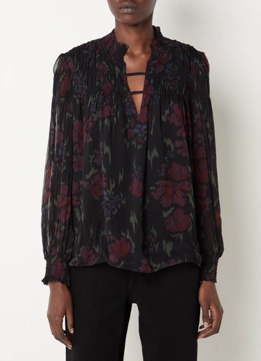 ba&sh Douce semi-transparante tuniek met bloemenprint en smockwerk
