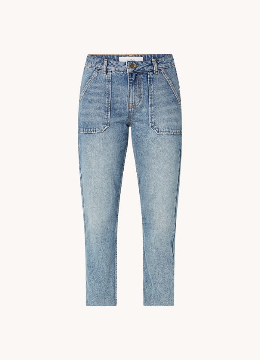 Ba&sh Elly high waist tapered fit cropped jeans met verwassen afwerking - voorkant indigo