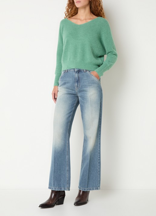 ba&sh Elsa grofgebreid vest in alpaca wolblend met V-hals - voorkant 4 mint