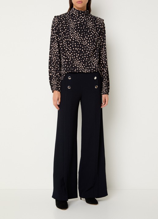 ba&sh Falcon high waist wide fit pantalon met split en sierknopen - voorkant 3 donkerblauw