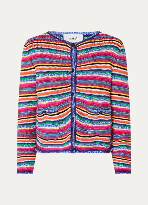 ba&sh Fanny grofgebreid vest met schoudervulling en opgestikte zakken - voorkant 2 blauw