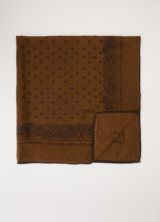 ba&sh Fary sjaal met paisley dessin 90 x 90 cm - voorkant 3 khaki