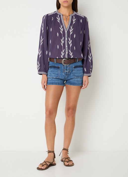 ba&sh Fedora blouse met borduring - voorkant 2 paars