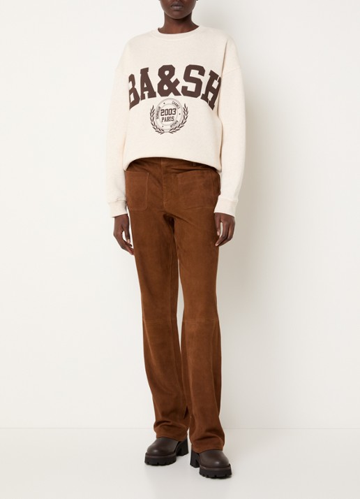 ba&sh Fenja sweater met logoprint en gemêleerd dessin - voorkant 3 creme