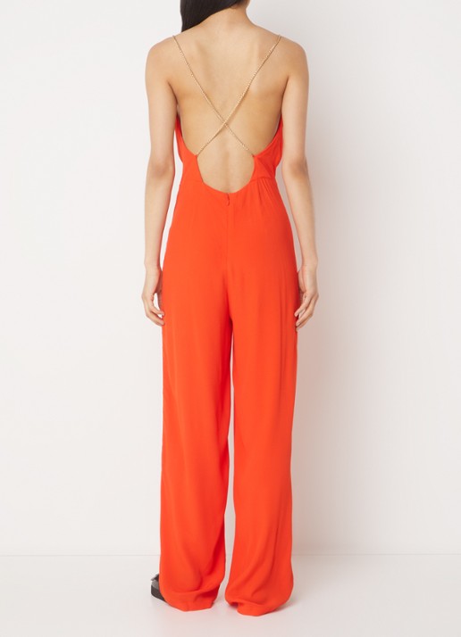 ba&sh Fifia loose fit jumpsuit met rugdecolleté  - voorkant 2 oranjerood