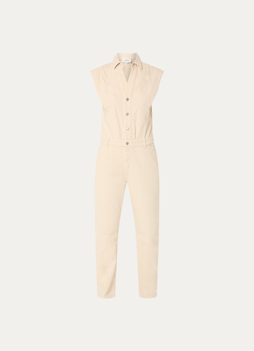 ba&sh Figo straight fit jumpsuit in linnenblend - voorkant 2 beige