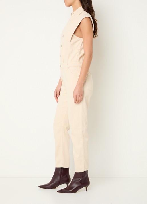 ba&sh Figo straight fit jumpsuit in linnenblend - voorkant 3 beige