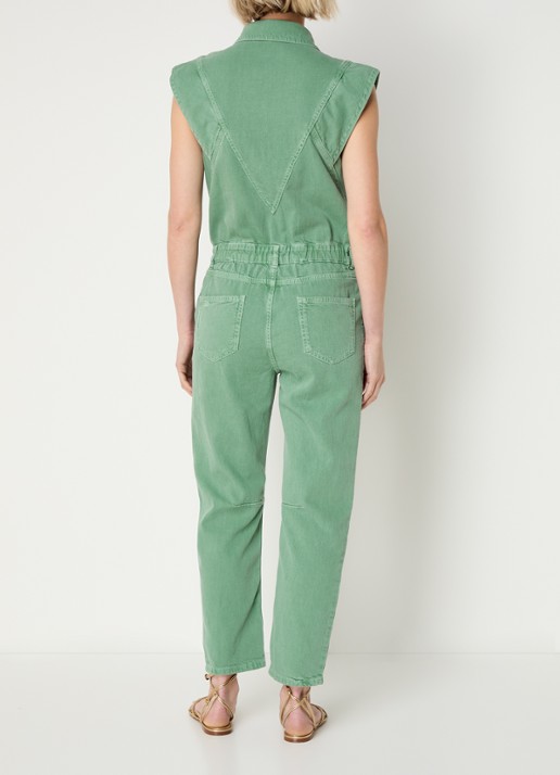 ba&sh Figo straight fit jumpsuit in linnenblend - achterkant groen