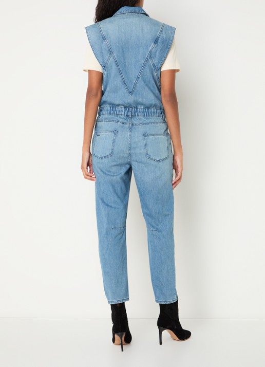 ba&sh Figo straight fit jumpsuit van denim met steekzakken - achterkant 4 indigo
