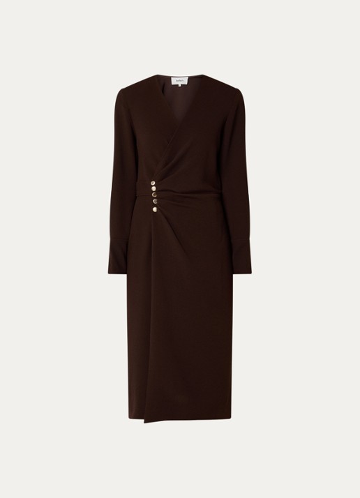 ba&sh Fiji midi jurk met split en V-hals - voorkant 3 donkerbruin