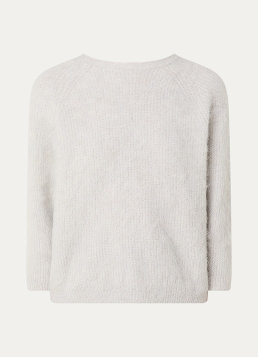 ba&sh Fill grofgebreide trui in alpaca wolblend met rugdecolleté - voorkant 2 lichtgrijs