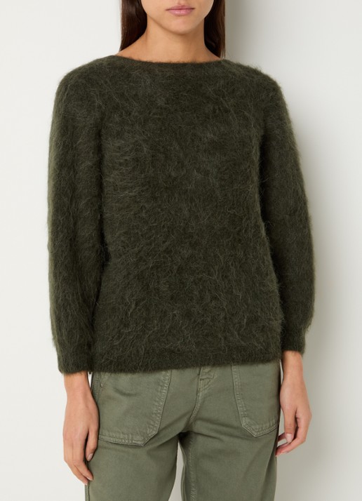 ba&sh Fill grofgebreide trui in alpaca wolblend met rugdecolleté - achterkant bronsgroen