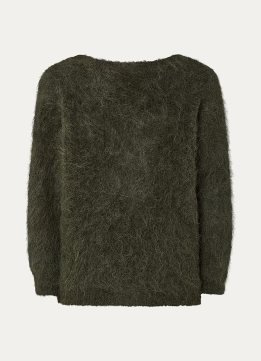 ba&sh Fill grofgebreide trui in alpaca wolblend met rugdecolleté - voorkant 2 bronsgroen