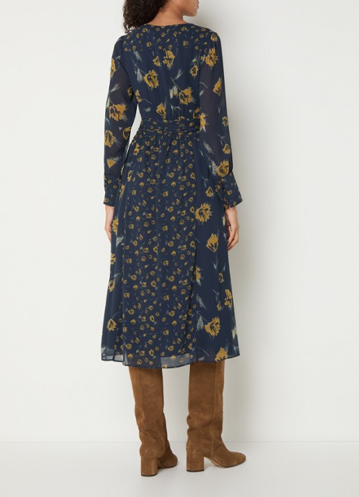 ba&sh Finaya midi tuniekjurk met bloemenprint - achterkant 4 donkerblauw