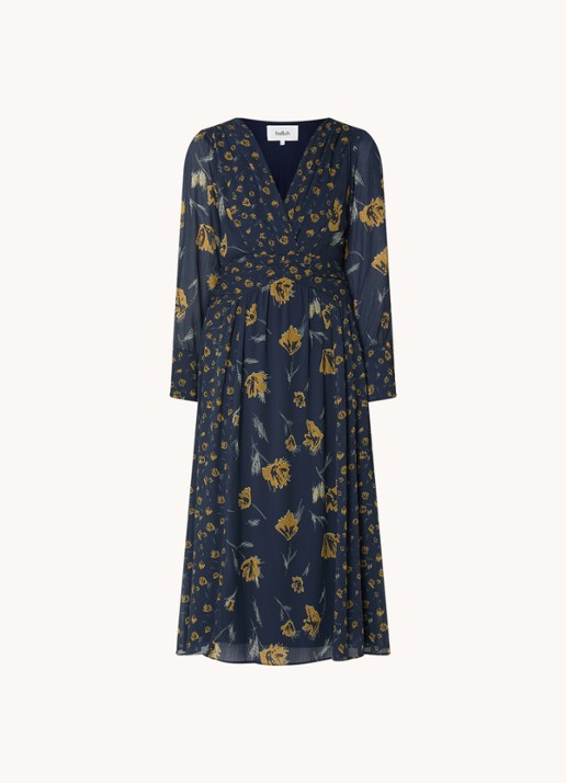 ba&sh Finaya midi tuniekjurk met bloemenprint - voorkant donkerblauw