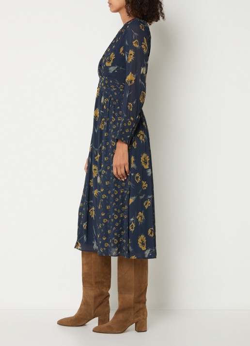 ba&sh Finaya midi tuniekjurk met bloemenprint - voorkant 2 donkerblauw