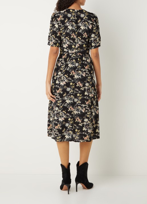 Ba&sh Floe midi jurk met bloemenprint en V-hals  - achterkant zwart