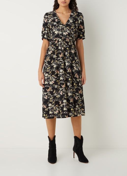 Ba&sh Floe midi jurk met bloemenprint en V-hals  - detail 2 zwart