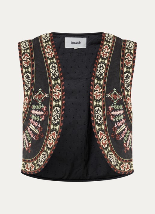 ba&sh Fosca gilet in linnenblend met borduring - voorkant 2 antraciet