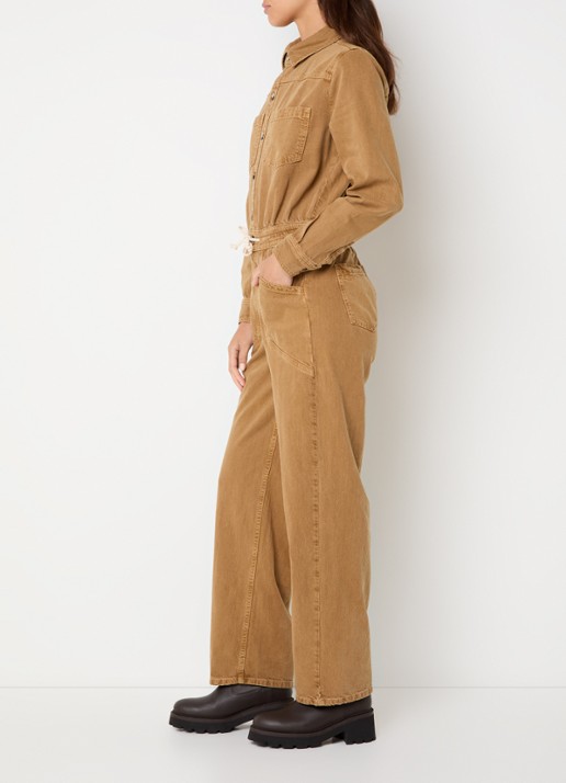 ba&sh Fyorella straight fit jumpsuit in linnenblend met opgestikte zakken - voorkant 2 camel