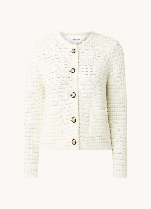 Ba&sh Gaspard grofgebreid cropped vest met schoudervulling - voorkant 2 gebroken wit