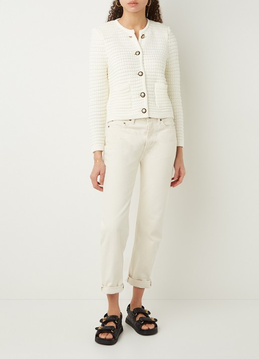 Ba&sh Gaspard grofgebreid cropped vest met schoudervulling - voorkant 3 gebroken wit