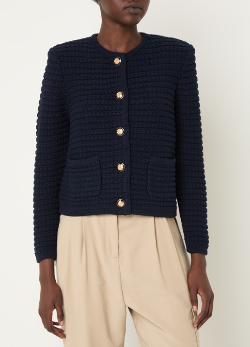 ba&sh Gaspard grofgebreid vest met opgestikte zakken en schoudervulling - detail 2 donkerblauw
