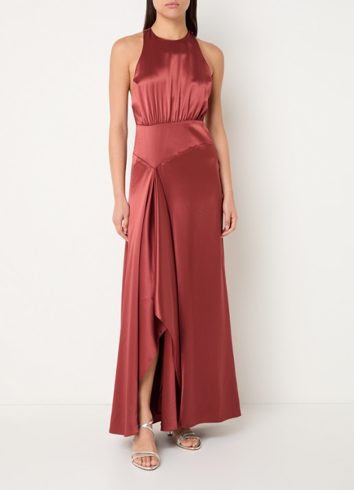 ba&sh Gerry maxi jurk van satijn met asymmetrische zoom