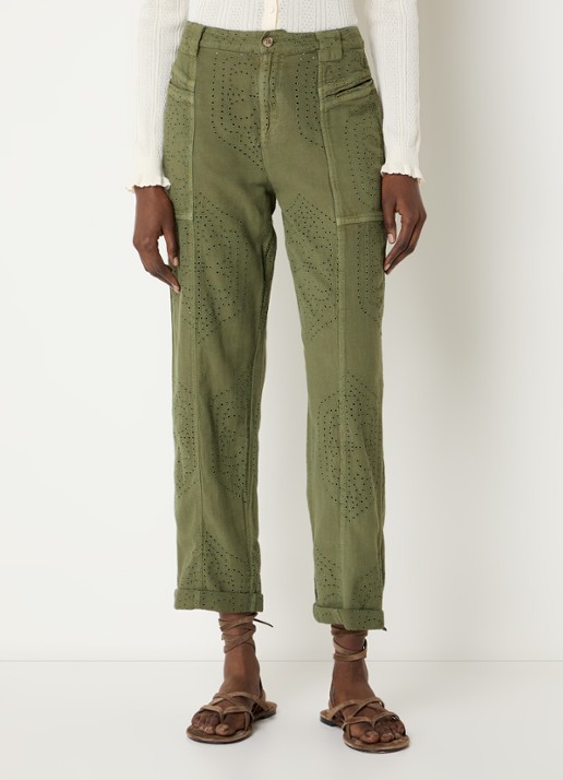 ba&sh Giany high waist cropped tapered fit broek met opengewerkt dessin
