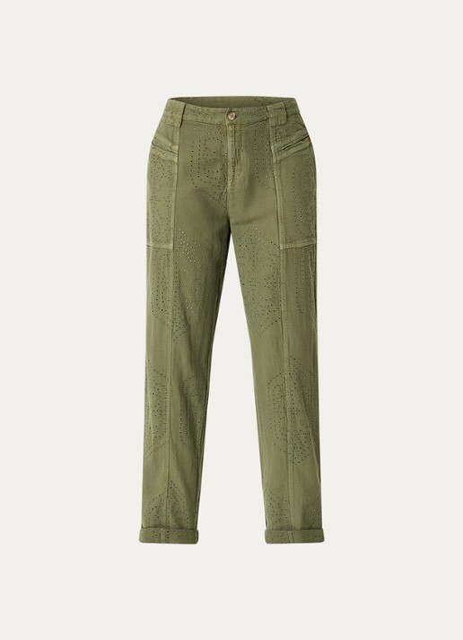 ba&sh Giany high waist cropped tapered fit broek met opengewerkt dessin - voorkant 2 groen
